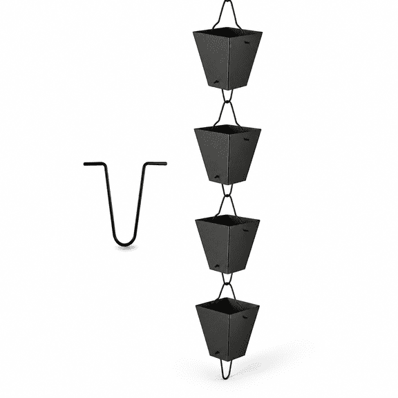 Black Square Link Rain Chain, 8.5ft Length, 3.7in Large Cups, Gutter Downspout Replacement