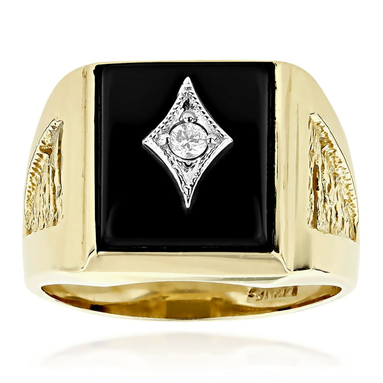 Black Square Natural Onyx And Real Ctw Diamond 14K Mens Ring
