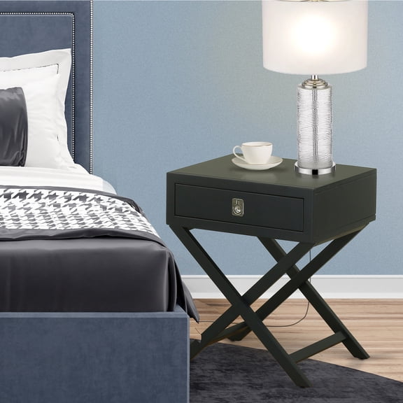 Black Square Nightstand with Drawer - Modern Bedroom End Table