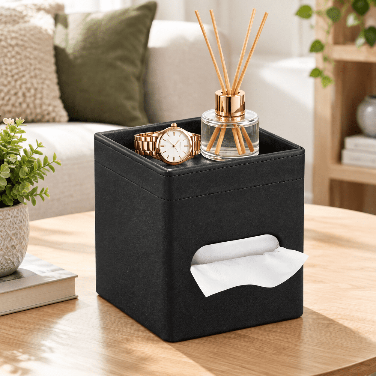 Tissue 4box Black Square PU Leather Facial Tissue Box Cover with Top Tray - Walmart.com
