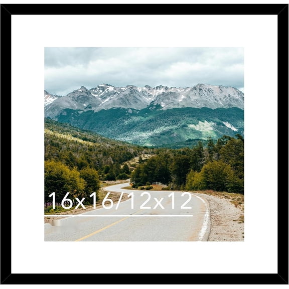 Black Square Photo Frame 16x16 for 12x12 Picture with Mat