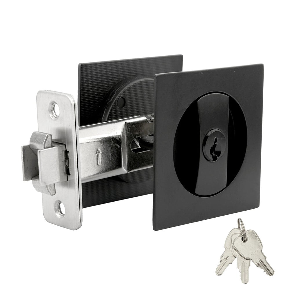 Black Square Recessed Sliding Door Lock With Double Sided Keyhole And ...
