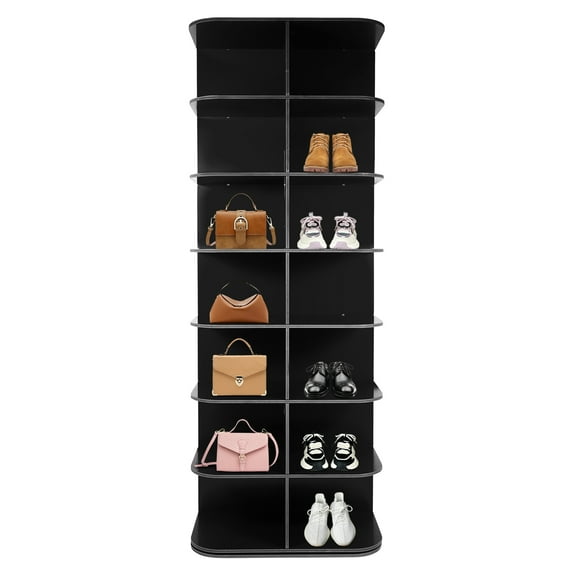 Black Square Rotating Shoe Rack - 7-Tier Carousel with 4 Compartments per Level (Holds 28 Pairs)
