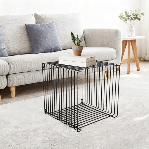 Black Square Side Table, Iron Multi-Purpose Side Table, Square Cage End Table