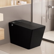 Black Square Smart Toilet with Built-In Tank, Remote Control, Tankless Bidet, Foot Touch Lid Opening, Auto Flush, Heated Seat, LED Display, User Memory, Matte Black