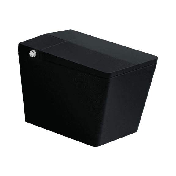 Black Square Smart Toilet with Built-in Tank for Bathroom, Remote Control, Tankless Bidet Toilet with Foot Touching Lid Opening, Auto Flush, Heated Seat, LED Digital Display, User Memory, Matte Black