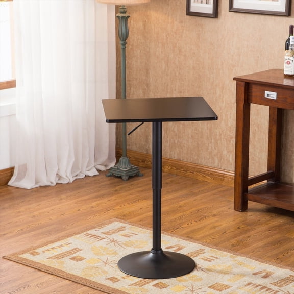 Black Square Top Table Featuring Adjustable Height and Black Leg Base