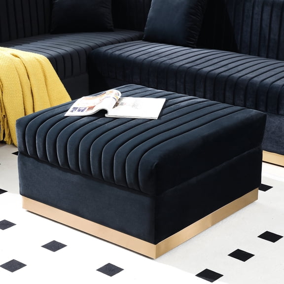 Black Square Velvet - Comfortable Foot Rest - Living Room and Apartment - Durable and Easy to Assemble