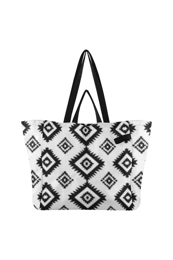 Black Squares on White Background Foldable Canvas Tote Bags Reusable Grocery Bags Laundry Bags Beach Bag 32L