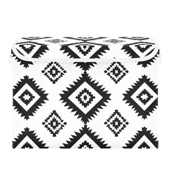 Black Squares on White Background Foldable Storage Bin with Lid and Handle Collapsible Storage Box 16.5 x 12.6 x 11.8 inches