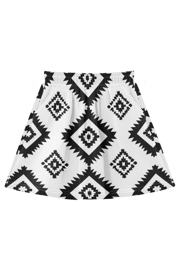 Black Squares on White Background Girls' Skirts A-Line Skirts with Under Dress Shorts Elastic Waist 4Y