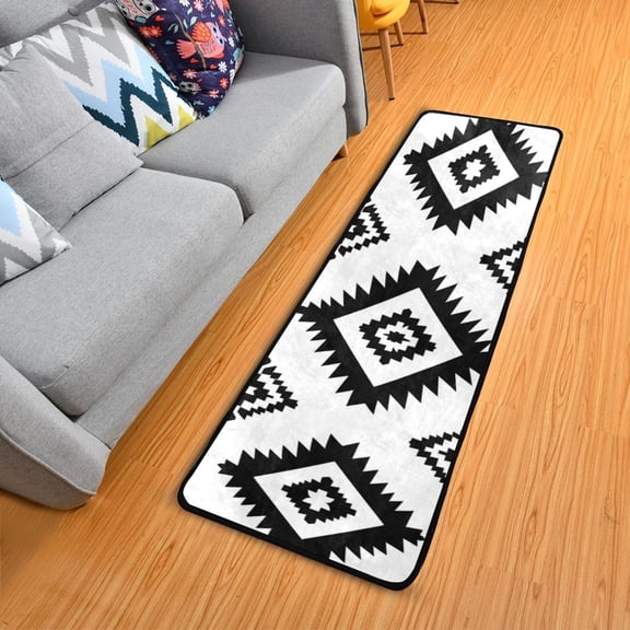 Black Squares on White Background Long Floor Mat Runner Rug Area Mat Noise Reduction Water Absorbent Non-Slip 72" x 24"