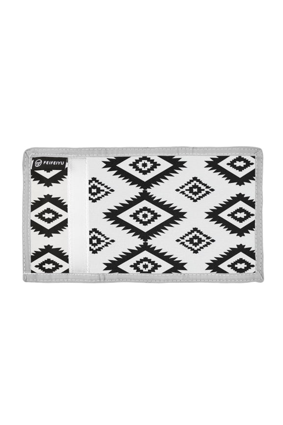 Black Squares on White Background Trifold Wallets Card Holders Coin Pockets with Lanyards Portable Unisex