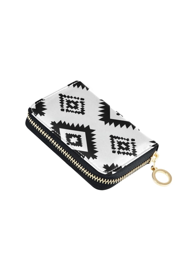 Black Squares on White Background Women's Credit Card Holder PU Leather Zipper Wallet RFID Blocking