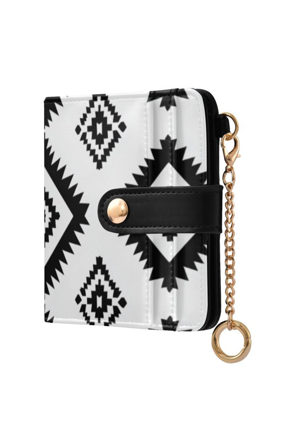 Black Squares on White Background Women's Wallet PU Leather Card Cases RFID Blocking Purse Billfold with Key Ring