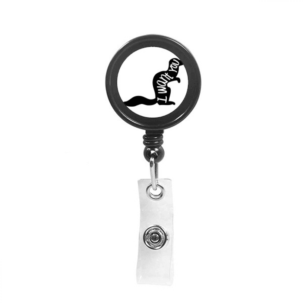Black Squirrel Animal Outline Natural Retractable Keychain Badge Holder ID Badge