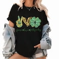 thumbnail image 1 of Black St Patricks Day Print Tshirt Graphic Tees Shirts Peace Love Patty's Day Leopard Peace Sign Heart Clover Festive Casual Fashion Tops Sizes S-5XL, 1 of 5