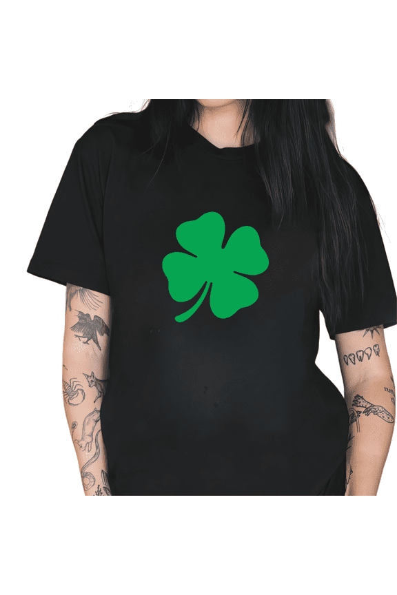 Green Shamrock Print Tshirt Graphic Tees Black Shirts S-5XL St Patricks Day Simple Womens Tops