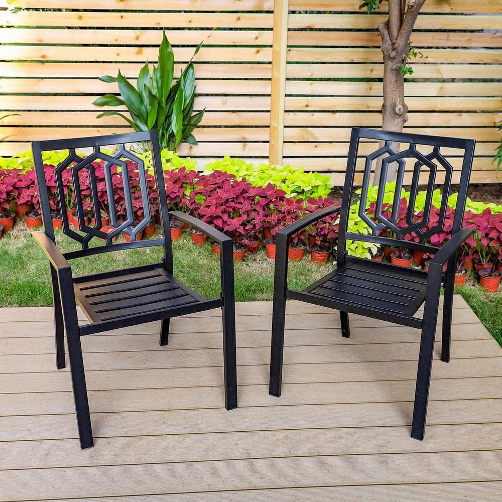 Black Stackable Metal Patio Outdoor Dining Chair (2Pack)