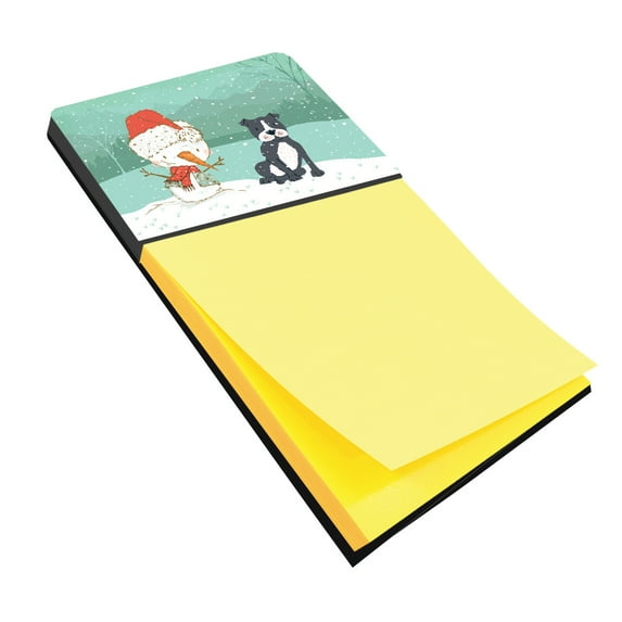 Black Staffie Snowman Christmas Sticky Note Holder