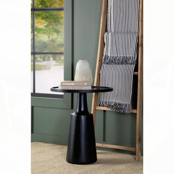 Black Stain Pedestal Accent Table with Elegant Tapered Base