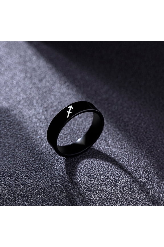 Black Stainless Steel Ring with Zodiac Constellation Stars Symbol Geometric Shape Punk Hip Hop Fashion Ring for Men and Women 20MM Diameter