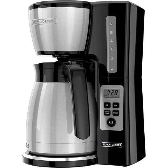 Black Stainless Steel 12 Cup Thermal Programmable Coffee Maker with Vortex Technology
