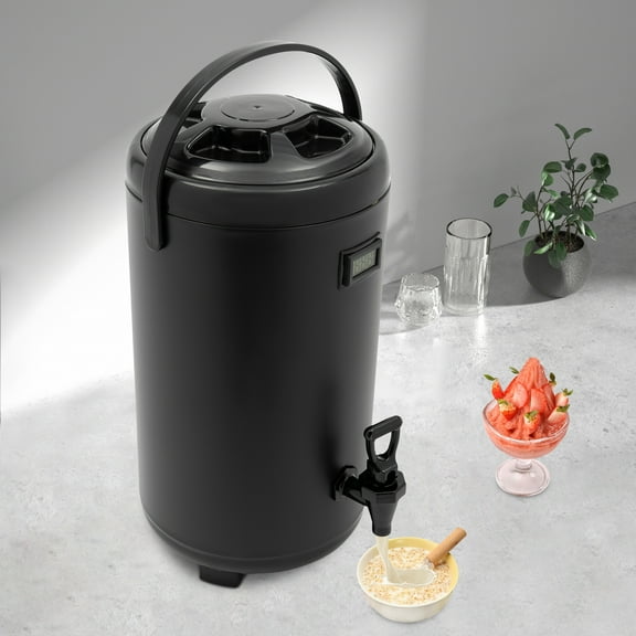 Black Stainless Steel 24*47.5cm Thermos Barrel With Thermometer 12 Liter Large-Capacity Stainless Steel Beverage Barrel