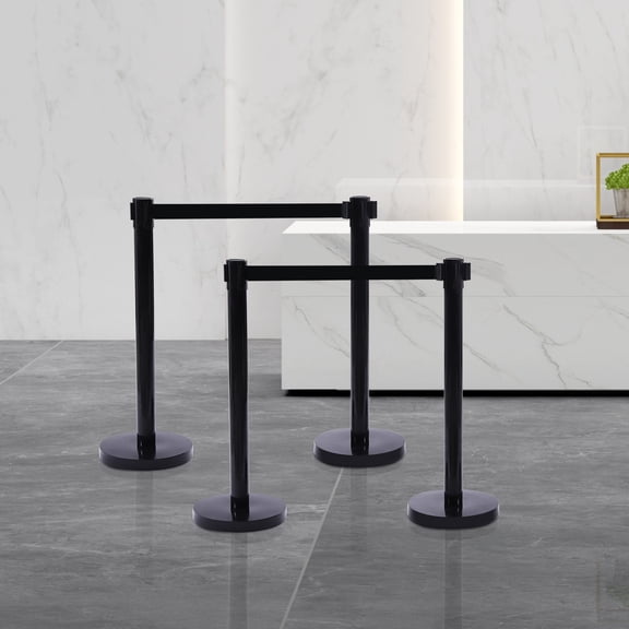 Black Stainless Steel 90cm High Isolation Column 4-Piece Set With 2m Nylon Telescopic Belt Queuing Diversion Column.