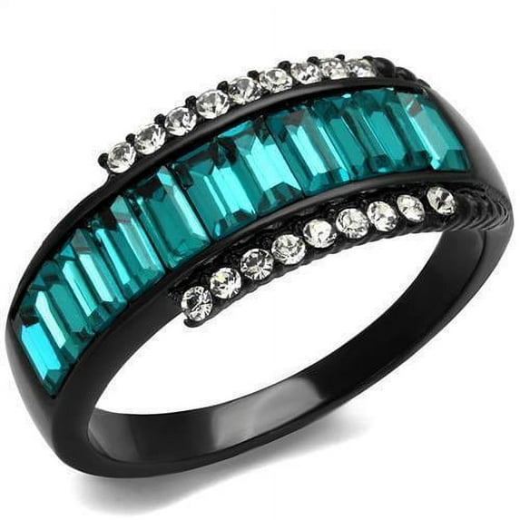Black Stainless Steel Aqua Aquamarine Zircon cz Blue Baguette Cut Band Ring