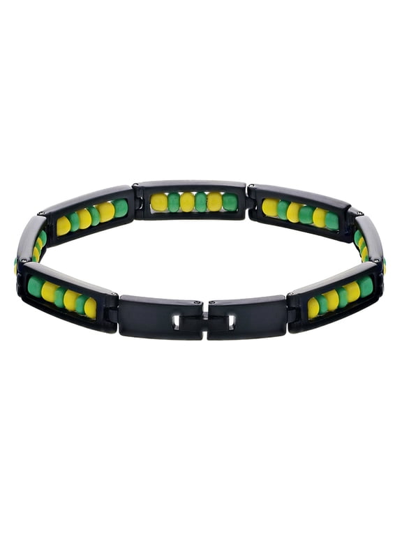 Black Stainless Steel Babalawo Santeria Link Wristband Ilde de Orula Bracelet 8"