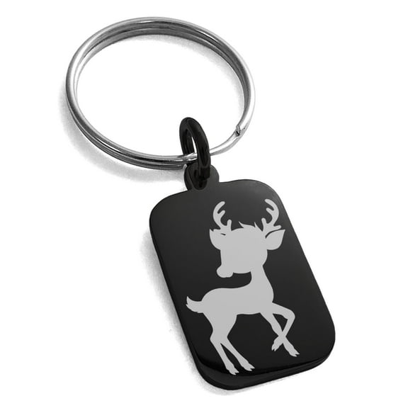 Tioneer Stainless Steel Black Baby Reindeer Engraved Small Rectangle Dog Tag Charm Keychain Keyring