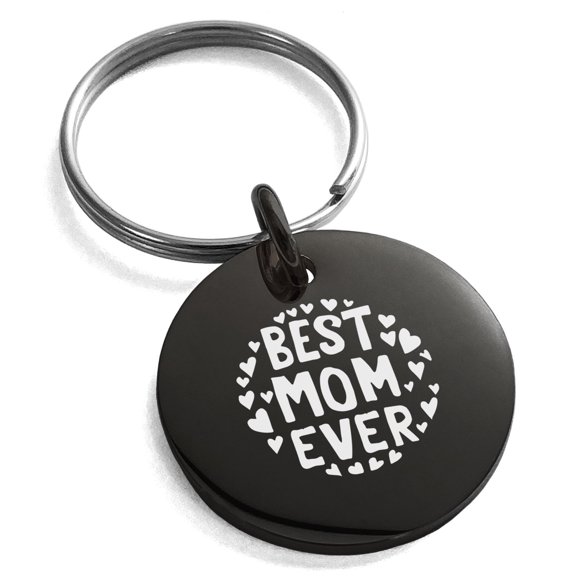 Black Stainless Steel Best Mom Ever Small Medallion Circle Charm Keychain Keyring