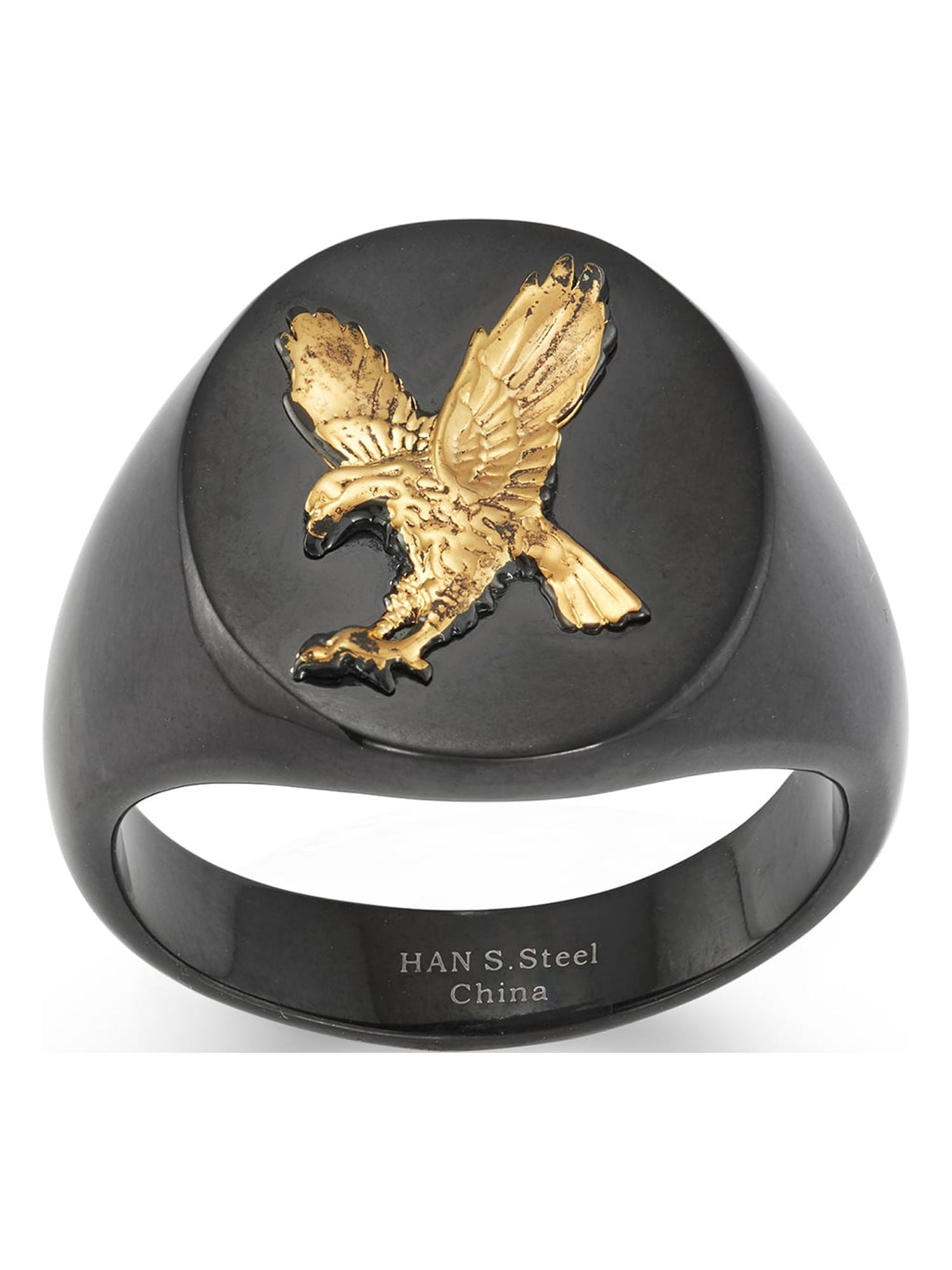 Black Stainless Steel Black and Gold IP Eagle Ring - Walmart.com