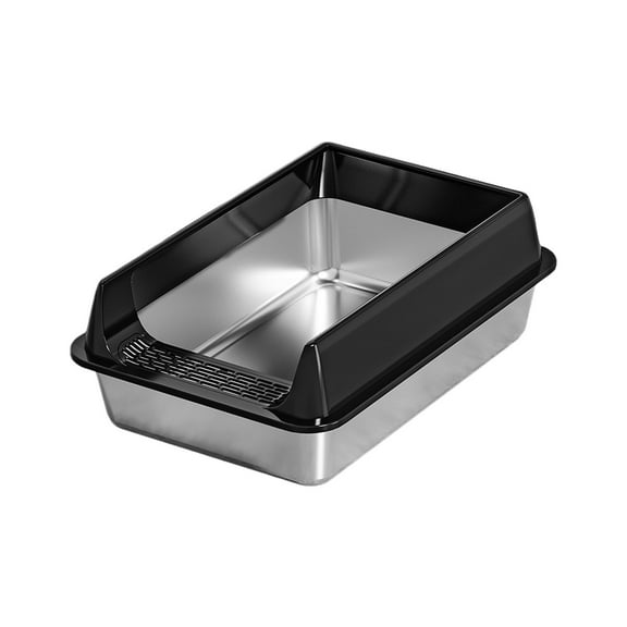 Black Stainless Steel Cat Litter Box With High Sided Design, Non Stick Surface, Leak Proof Pedal And Easy Clean For Large Cats And Obese Pets, 22.8X16.5X9.8In 5.7Lb