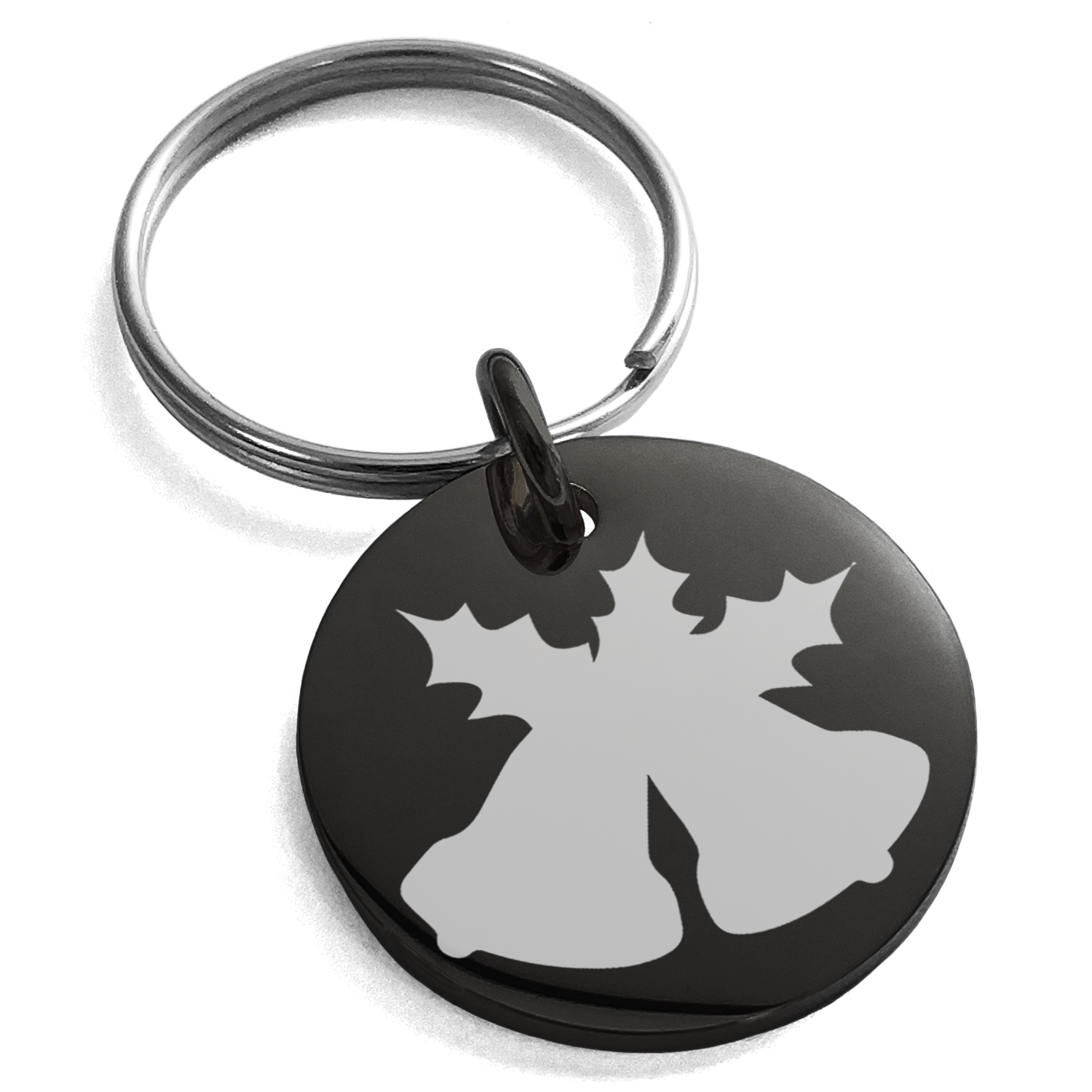 Black Stainless Steel Christmas Bells and Holly Silhouette Engraved ...