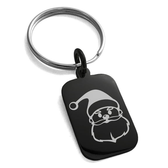 Tioneer Black Stainless Steel Cute Santa Claus Engraved Small Rectangle Dog Tag Charm Keychain Keyring Celtic