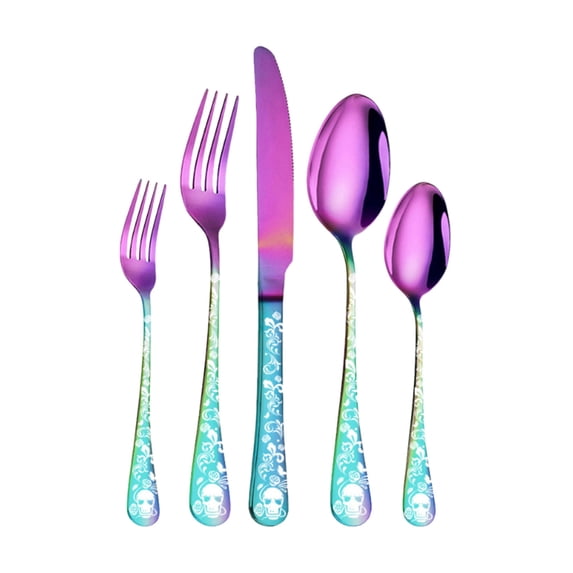 Black Stainless Steel Cutlery Set, Gothic Flatware Dinnerware, Matte Black Skull And Floral Handle Utensils, Rust Resistant Durable Elegant Dining Silverware