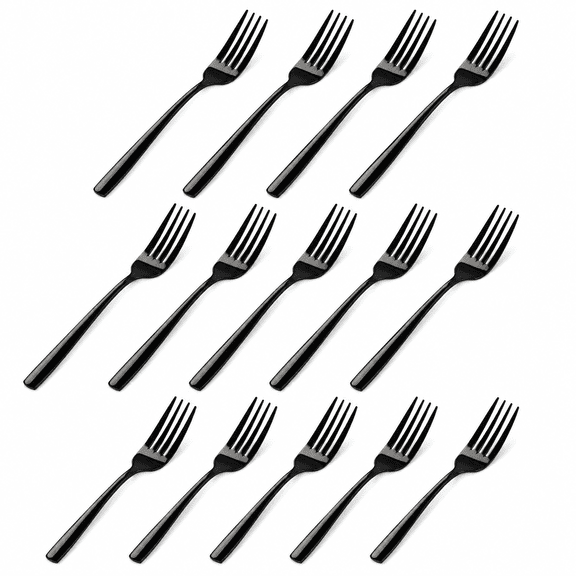 Black Stainless Steel Dessert/Salad Forks, Set of 16