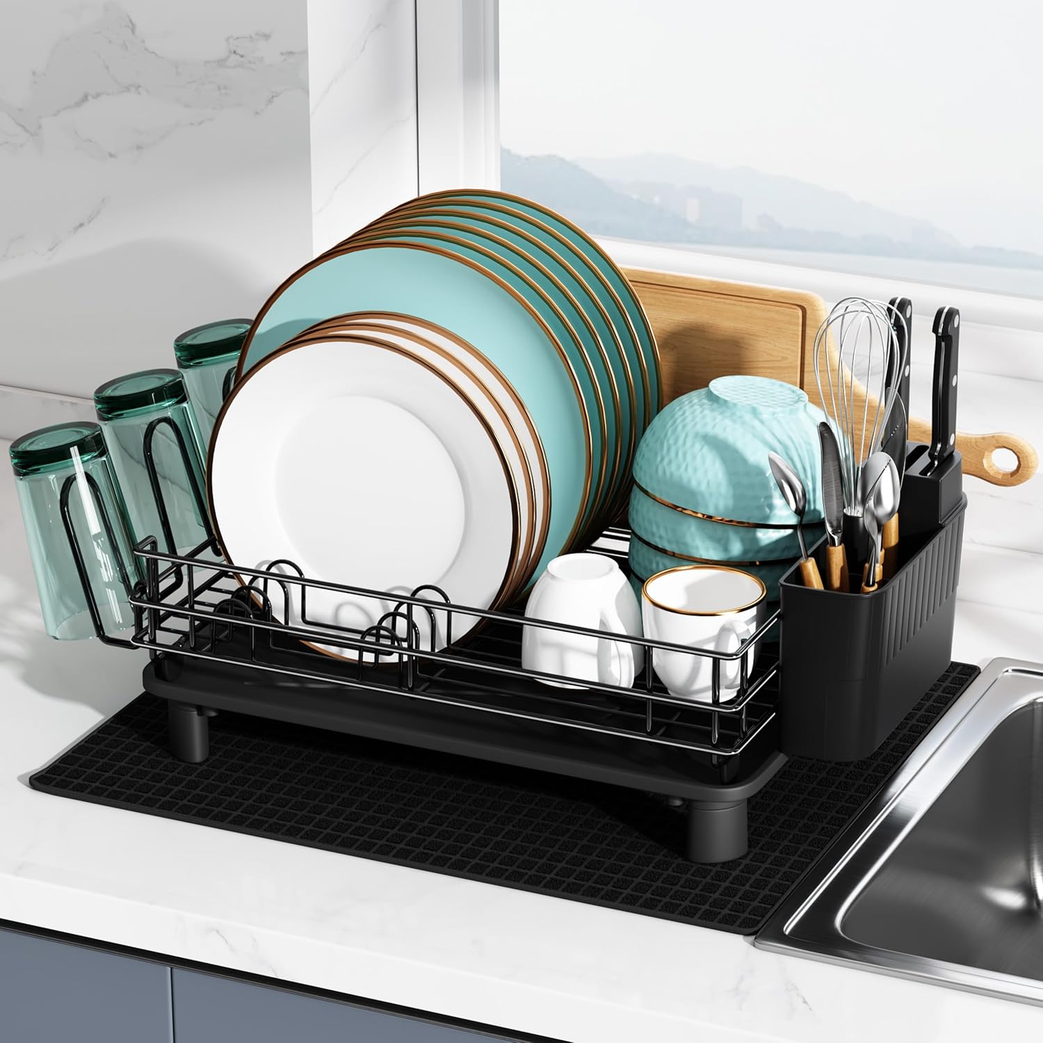 Black Stainless Steel Dish Drainers Drying Rack for Kitchen Counter ...