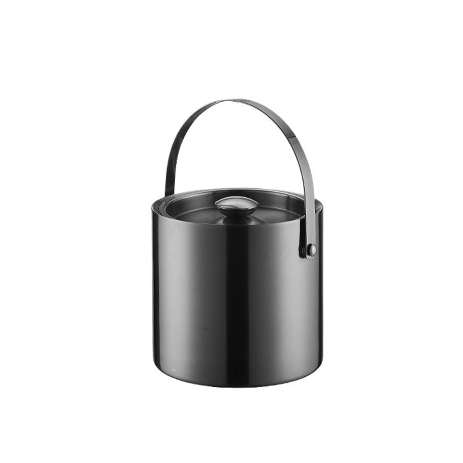 Black Stainless Steel Double Layer Ice Bucket With Lid For Cocktail ...