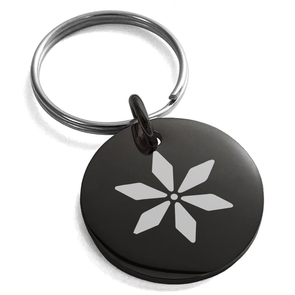Black Stainless Steel Flower Petal Snowflake Engraved Small Medallion Circle Charm Keychain Keyring