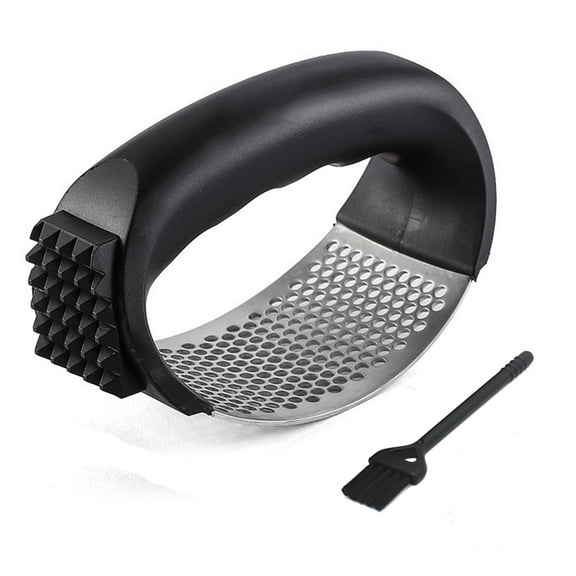 Black Stainless Steel Garlic Presser Set With Peeler And Cleaning Brush Rocker Garlic Mincer Crusher For Kitchen Cooking Gadget Easy To Clean And Durable