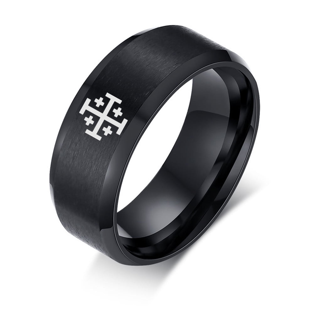 Black Stainless Steel Jerusalem Crusaders Cross Ring for Men Women ...