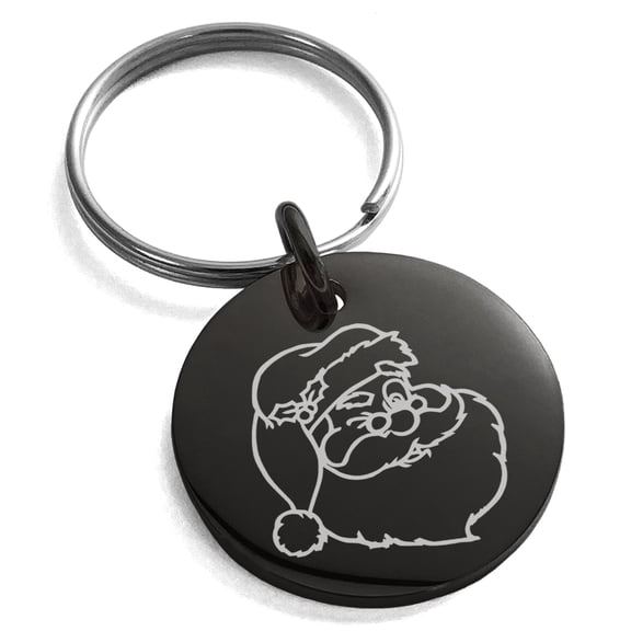 Tioneer Stainless Steel Black Jolly Good Santa Claus Engraved Small Medallion Circle Charm Keychain Keyring