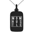 thumbnail image 1 of Black Stainless Steel Mom Hustle Small Rectangle Dog Tag Charm Pendant Necklace, 1 of 1