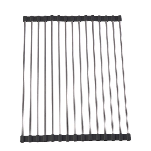 Black Stainless Steel Over Sink Dish Drying Rack 15 Inch Foldable Rolling Drainer Mat For Kitchen Counter Multifunctional
