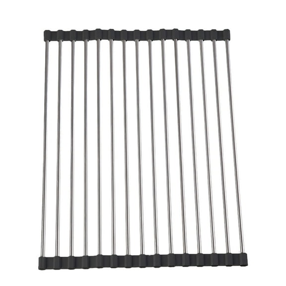 Black Stainless Steel Over Sink Dish Drying Rack 15 Inch Foldable Rolling Drainer Mat For Kitchen Counter Multifunctional