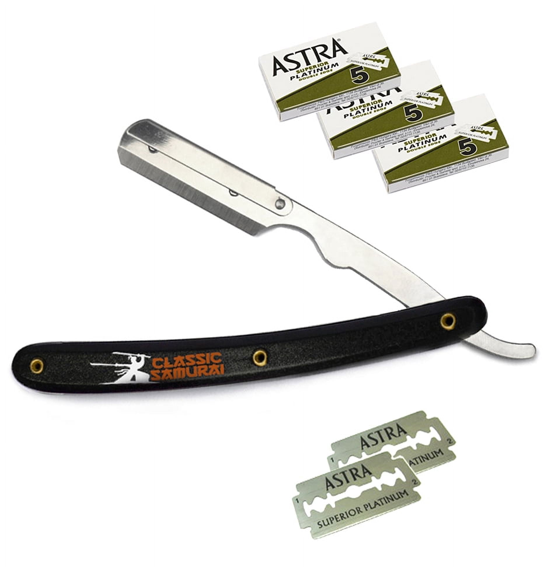 Professional Razor Black Stainless Steel Professional Barber Straight Edge Razor with 15 ...