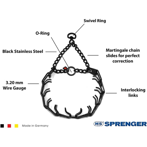 Black Stainless Steel Prong Dog Training Collar with Swivel Pet Pinch No-Pull for Dogs Anti Pull 3.2 mm x 23 in